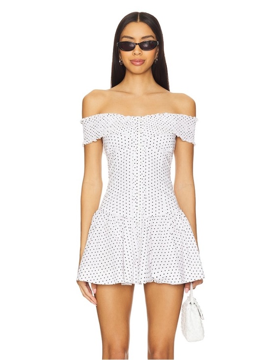 Frankie's Bikinis Dresses & Skirts - Frankie's Bikinis White Polka Dot Off-Shoulder Mini Dress
